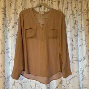 EXPRESS blouse with gold quarter zip